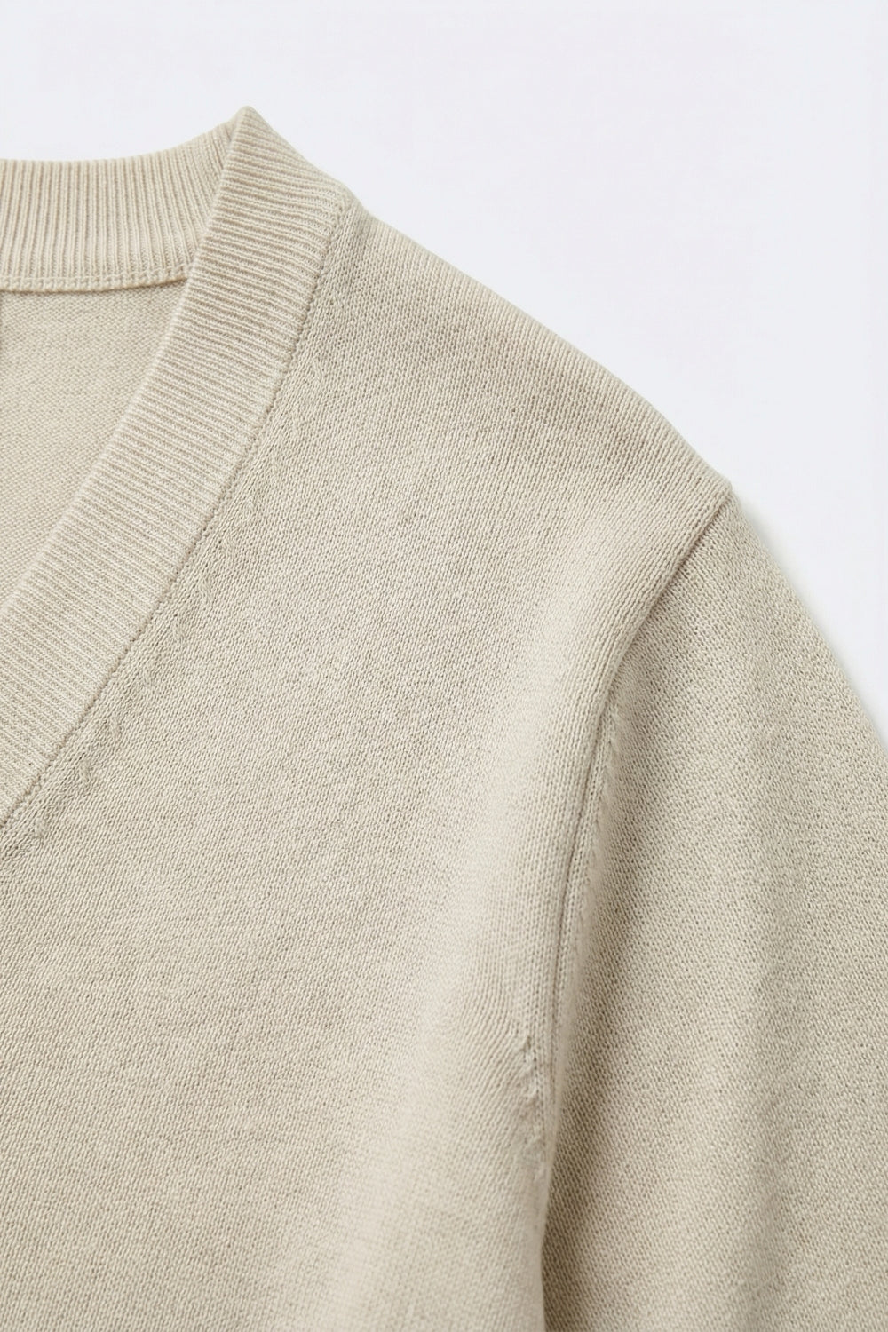 V-Neck Relaxed fine Fit Knit sweater in beige color