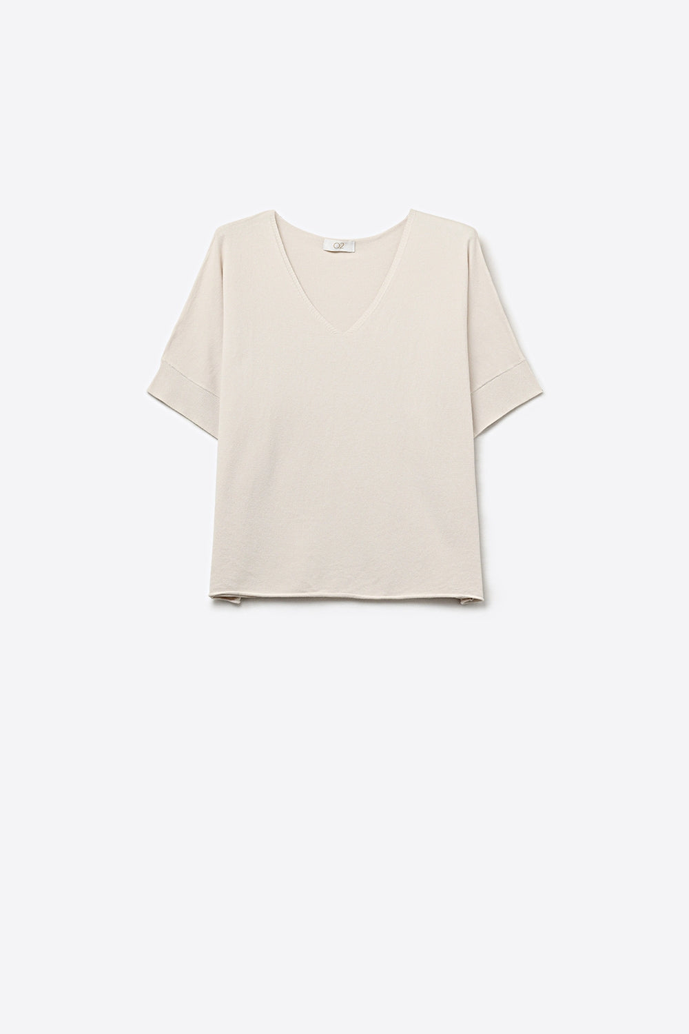 Q2 V-Neck Relaxed Fit Short Sleeve sweater in beige