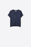 Q2 V-Neck Short Sleeve fine knit Sweater in navy