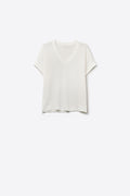 Q2 V-Neck Short Sleeve fine Knit sweater in white color