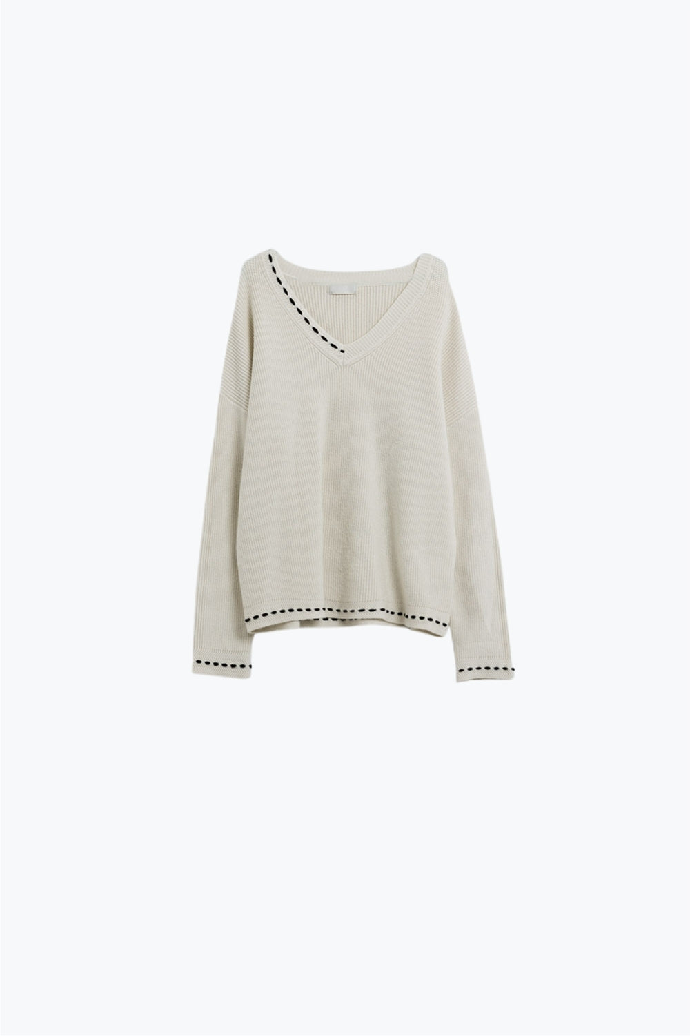 Q2 V neck sweater with black embroidered detail