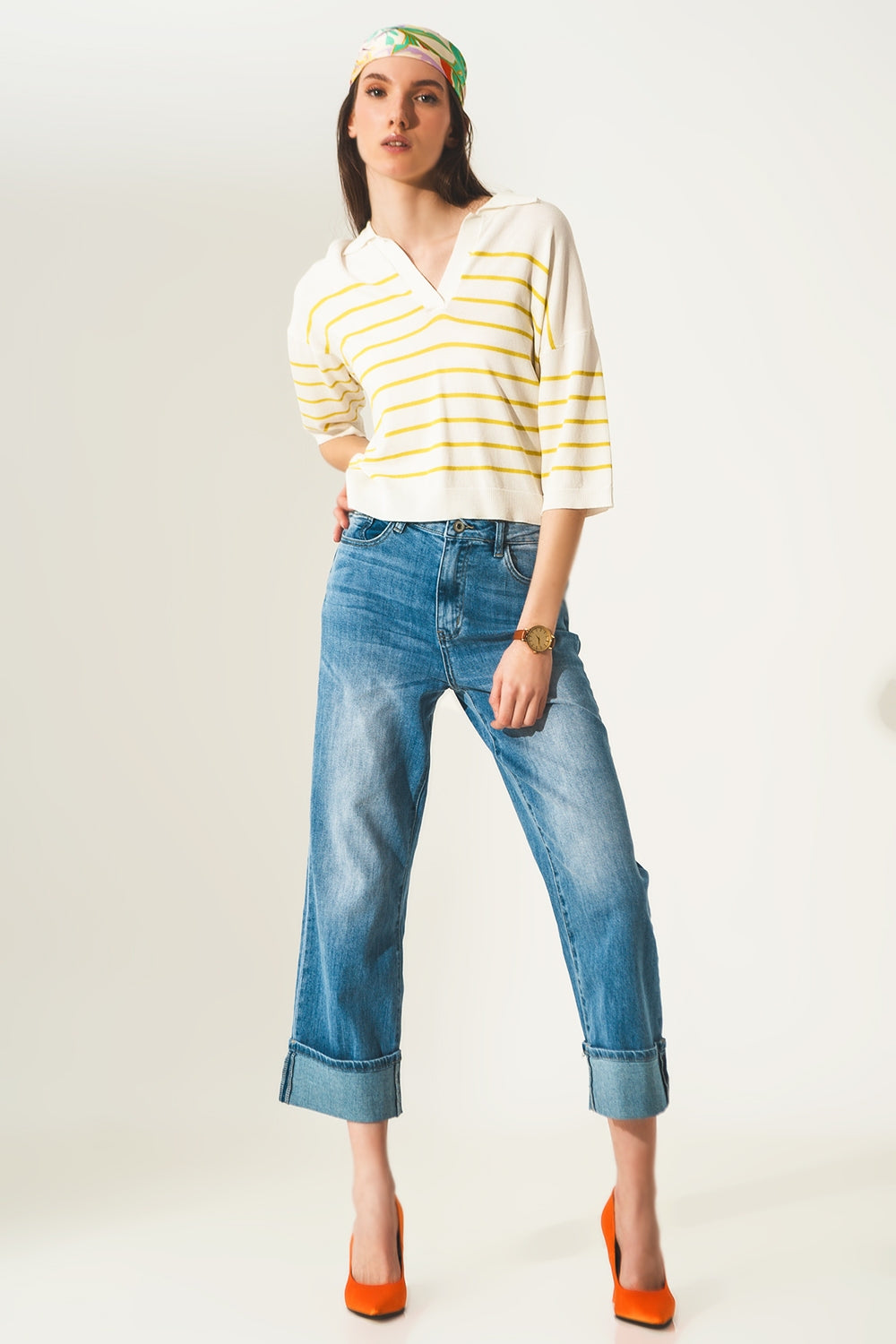 Vintage 70s stripe green polo neck jumper