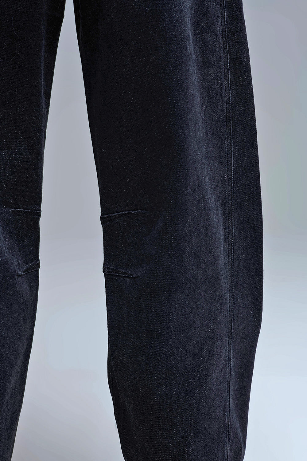 Washed Black Denim Barrel Jeans