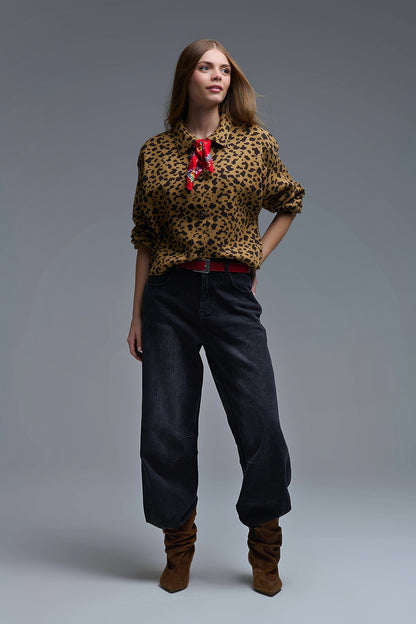 Washed Black Denim Barrel Jeans