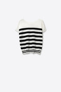 Q2 White and Black Striped Knit sweater in boat neckline
