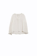 Q2 White chiffon Blouse with Dots on Long Sleeve with V-neck