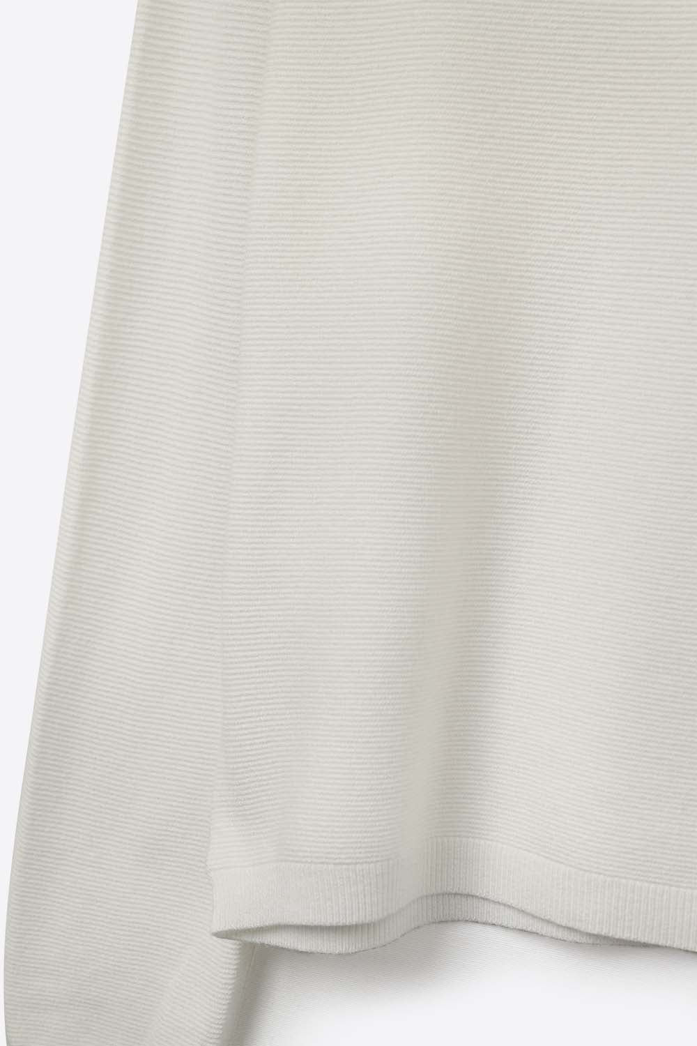 White Fine Knit V-Neck Sweater with Subtle Linear Texture