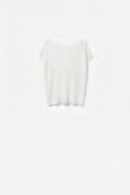 Q2 White fine Rib knitted Sweater with boat neck