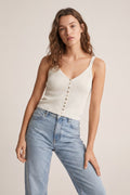 White Knit Buttoned Crop Top