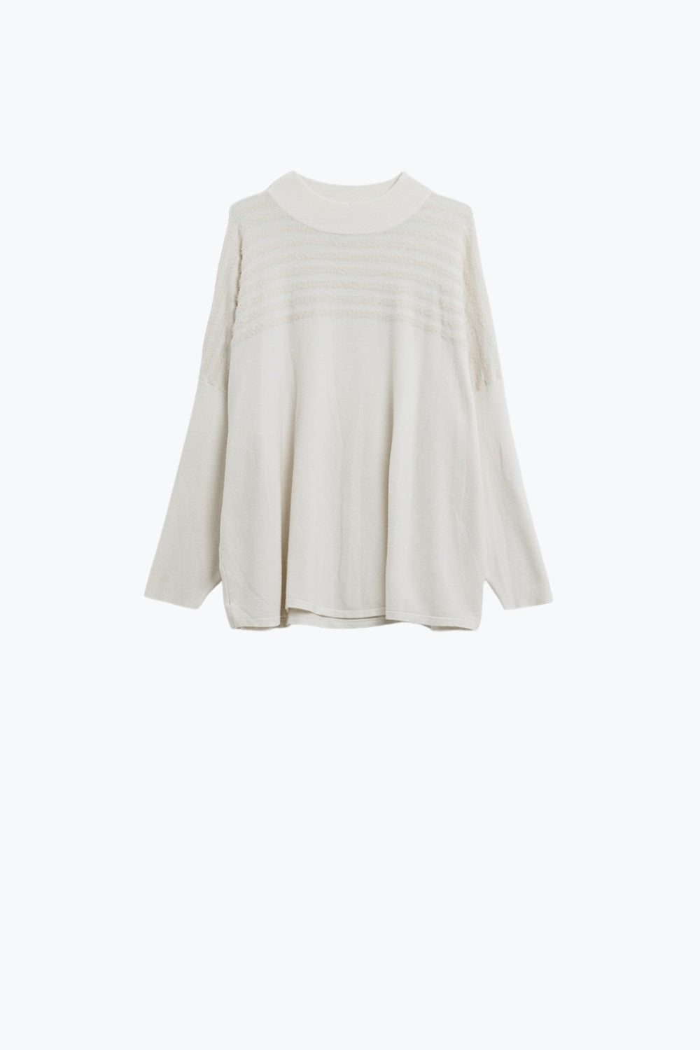 Q2 White Knit Sweater with Fluffy Stripe Detail