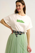 Q2 White Matcha Moments Embroidered Tee in Green