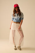 UNIKCOSA White maxi lace skirt with sequin detail