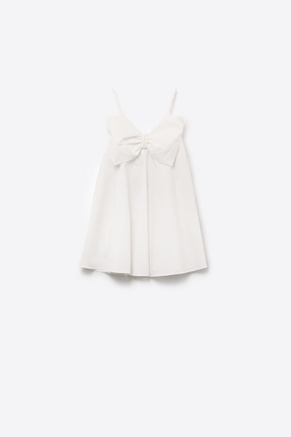 White poplin mini dress with a big bow detail