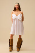 Q2 White poplin mini dress with a big bow detail