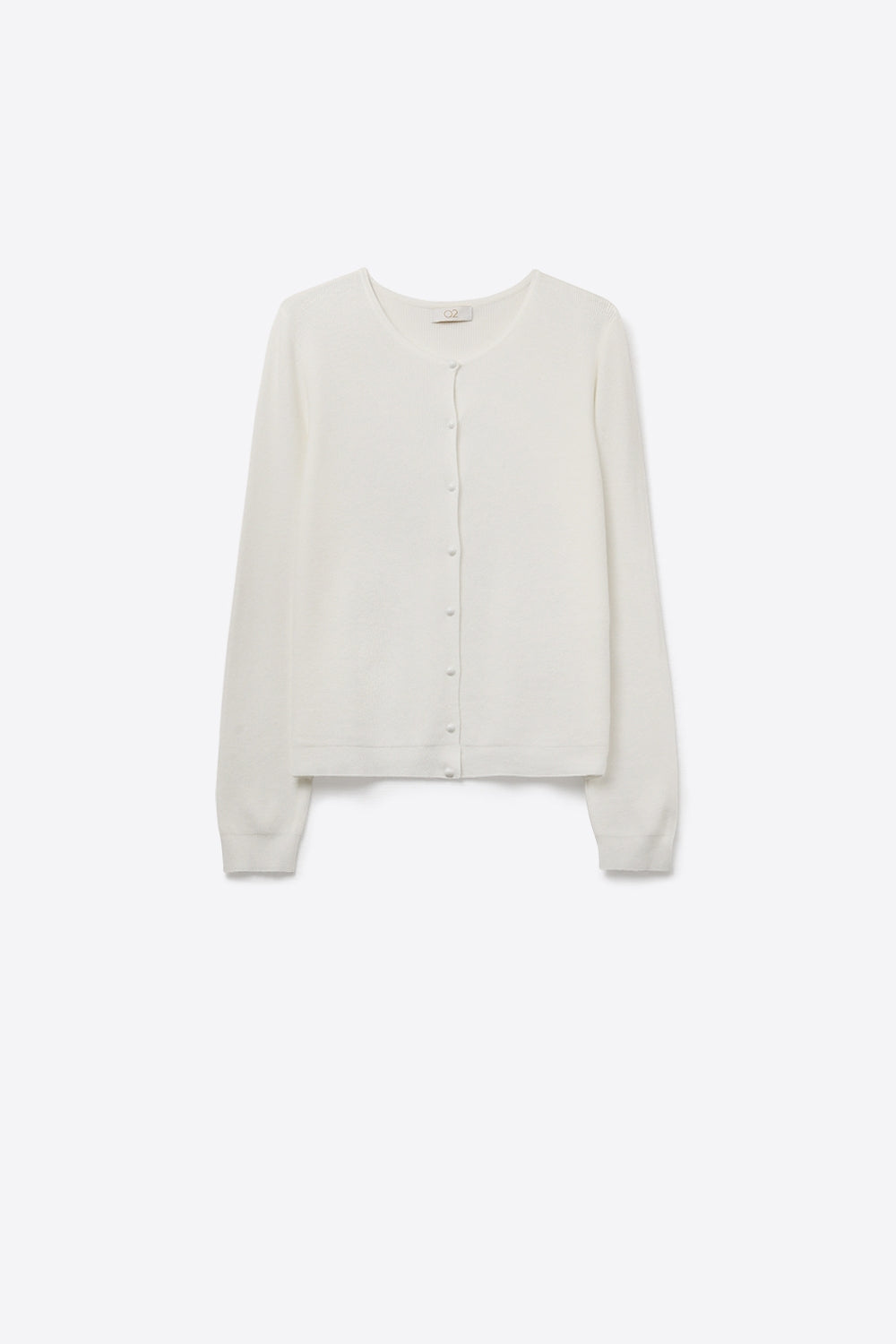 Q2 White Ribbed Knit Cardigan with Mother-of-Pearl Buttons