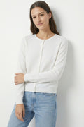 White Ribbed Knit Cardigan with Mother-of-Pearl Buttons