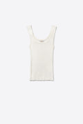 Q2 White Ribbed Knit Tank Top with Floral Detail