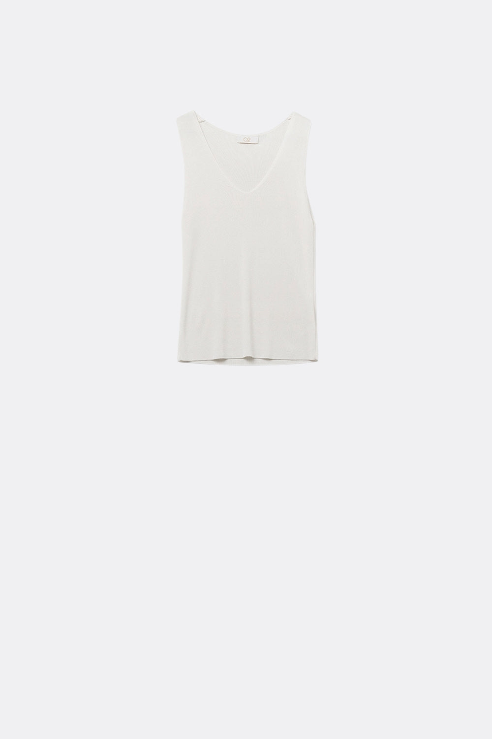 Q2 White sleeveless fine knitted top With V-Neck