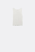 Q2 White sleeveless fine knitted top With V-Neck
