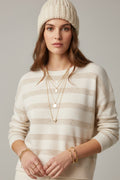 White Striped Knit Sweater with Sequin Detail