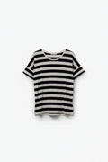 Q2 White T-shirt with Black Stripes and Crew Neck