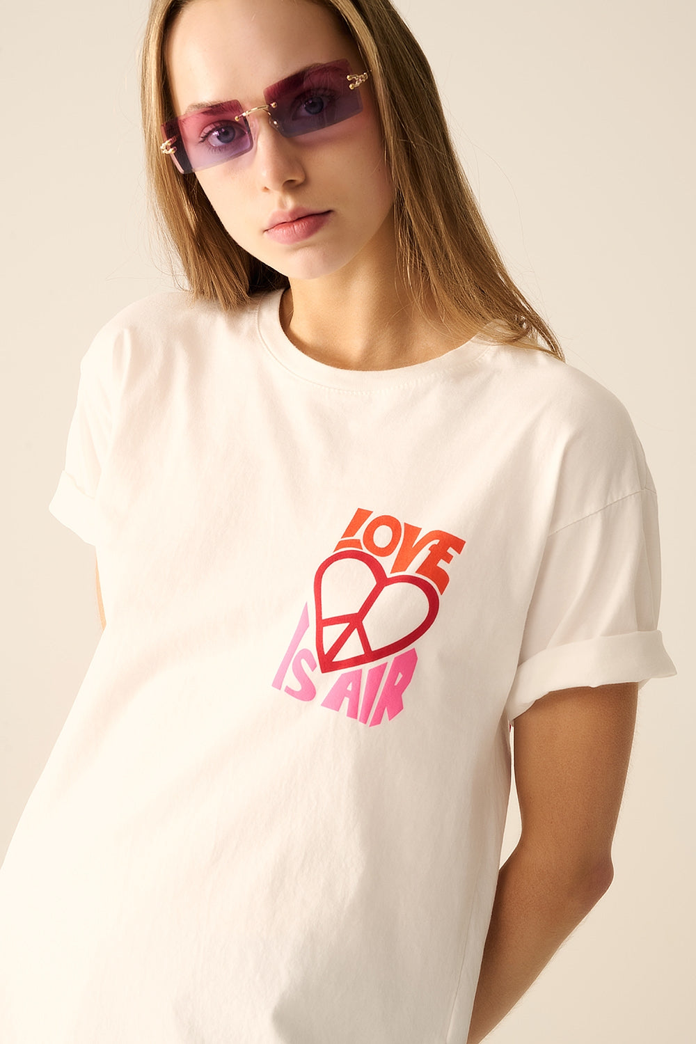 White T-Shirt with Love is Air and Heart with Peace logo