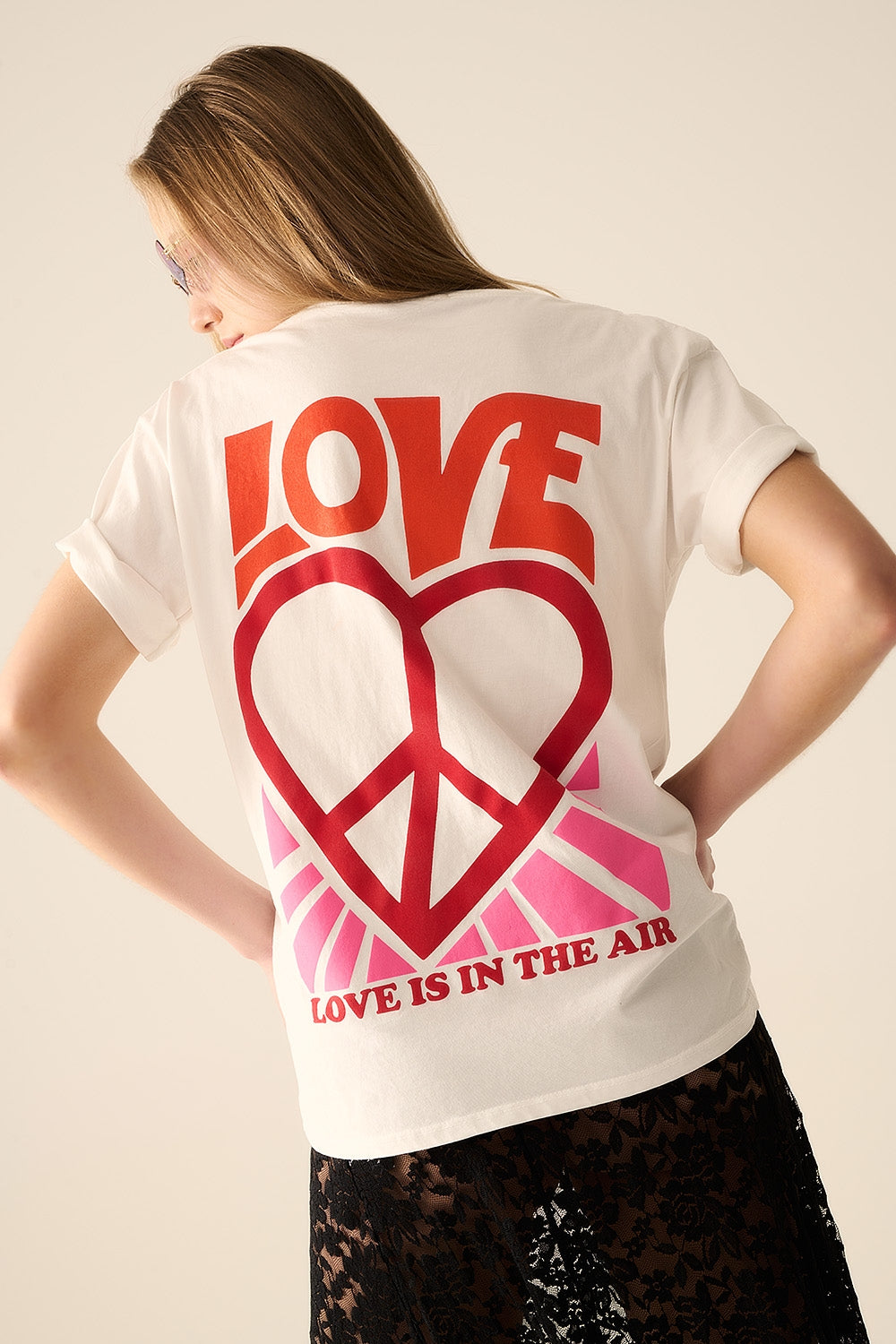 White T-Shirt with Love is Air and Heart with Peace logo