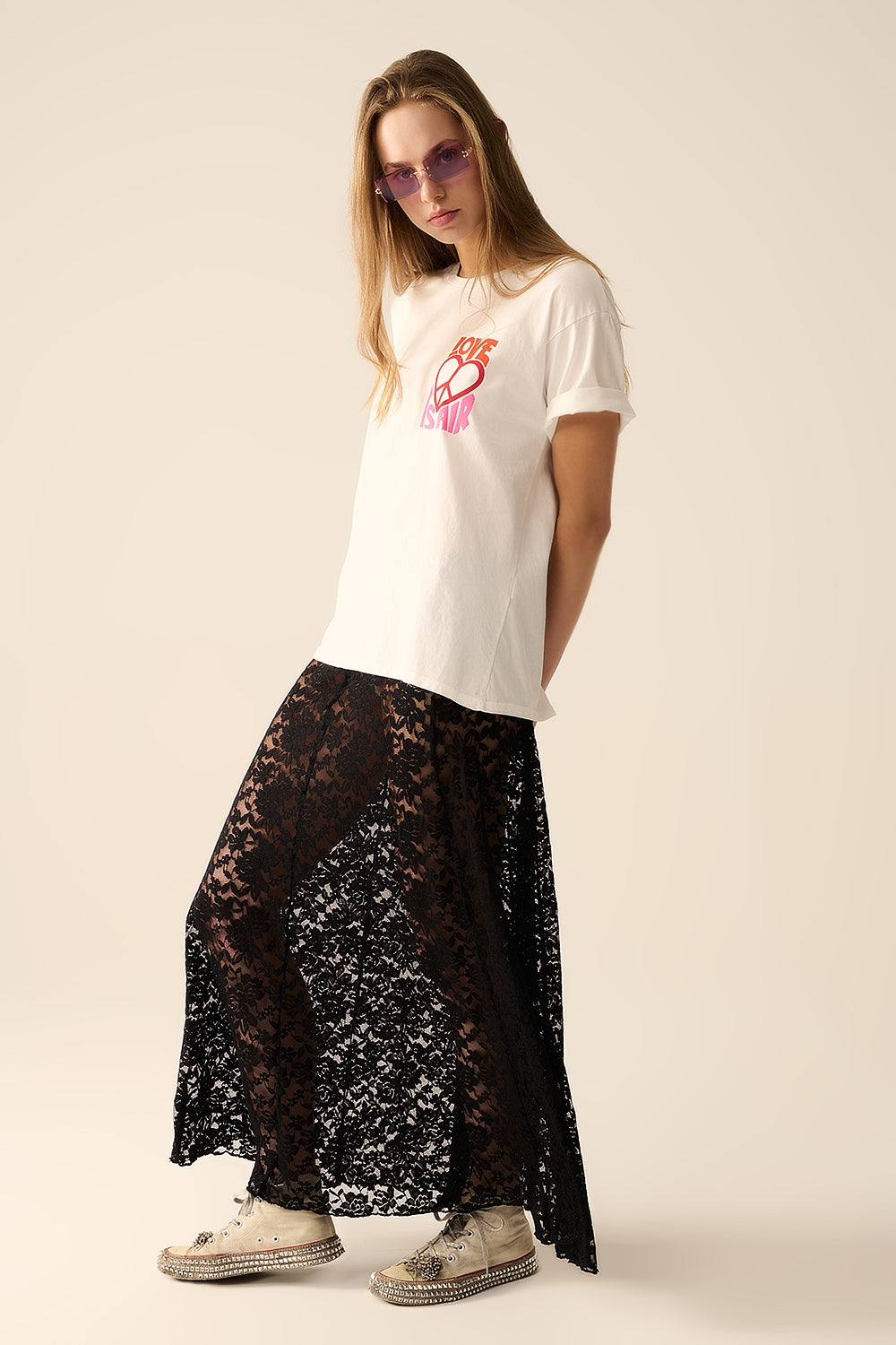 White T-Shirt with Love is Air and Heart with Peace logo