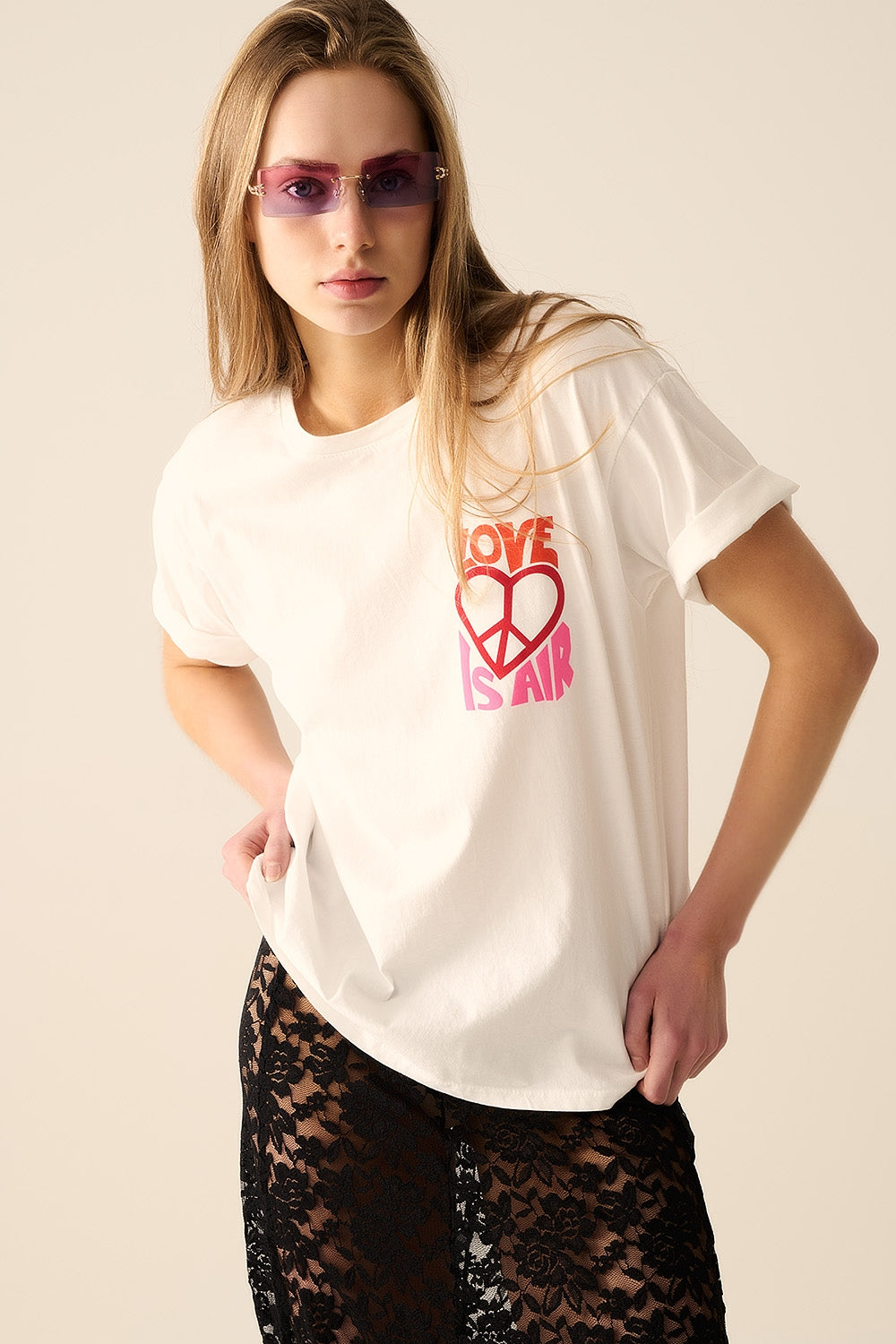 White T-Shirt with Love is Air and Heart with Peace logo