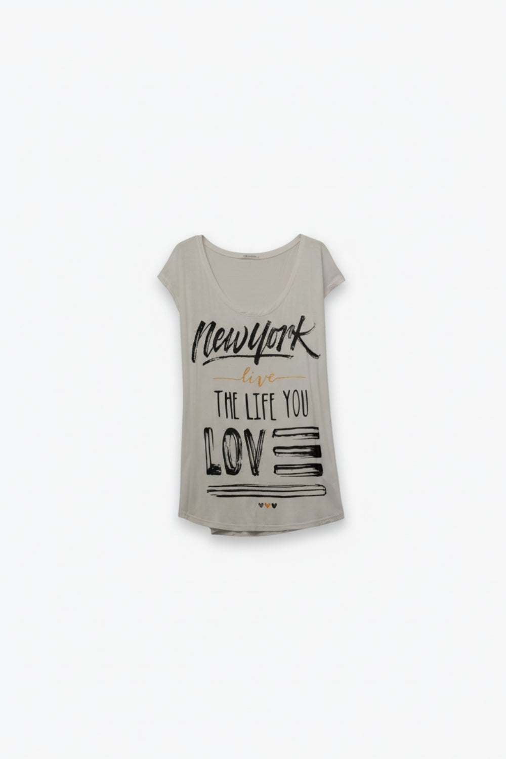 Q2 White T-Shirt with Text Design and Wide-Oval Neckline