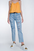 Q2 wide leg cropped raw hem jeans in blue colour