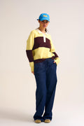 Wide-Leg Denim Pants with Adjustable Elastic Waist in dark wash
