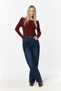 UNIKCOSA Wide Leg Jeans With Side Dart Detail in Deep Blue
