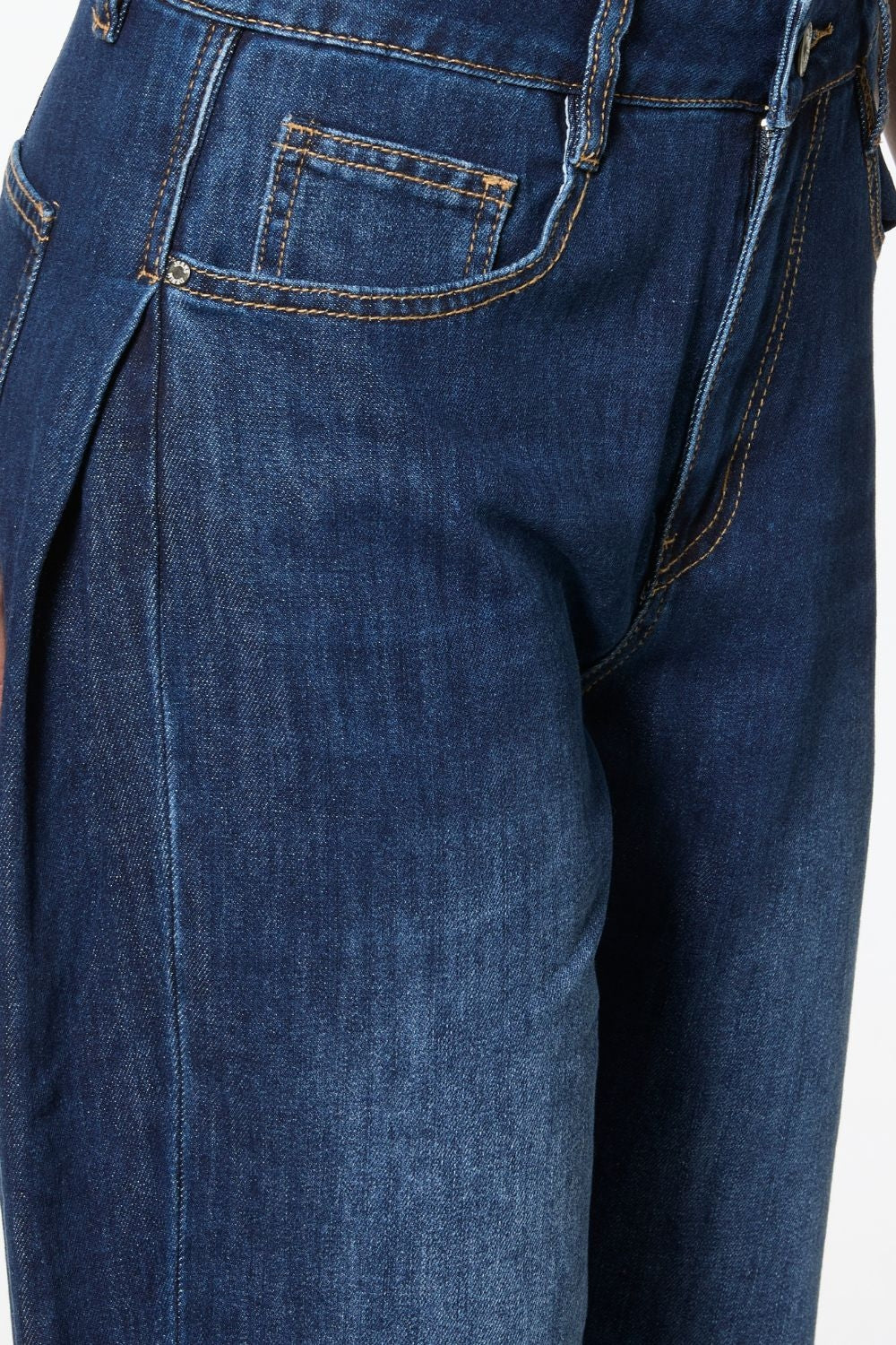 Wide Leg Jeans With Side Dart Detail in Deep Blue