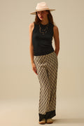 Wide-Leg Printed Pants with Chain Motif