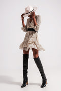 Q2 Wrap front frill hem mini dress in white