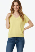yellow fine knit V-neck sweater