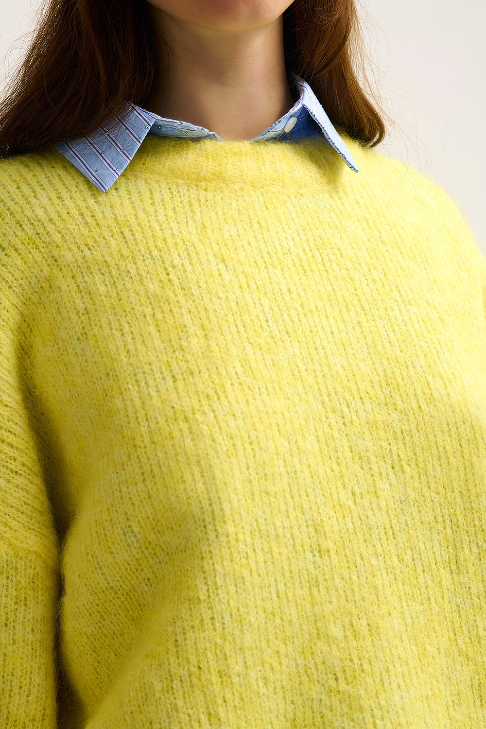 yellow Fluffy Knit Sweater with Wide Sleeves