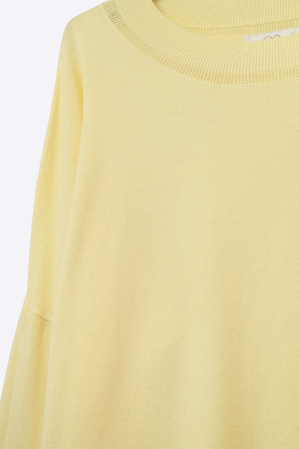 Yellow knit sweater with mesh collar detail