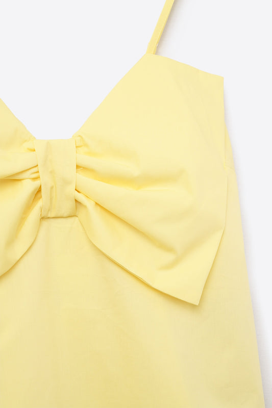 Yellow poplin crop top with bow detail
