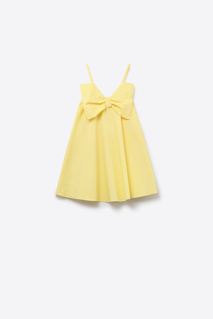 Yellow poplin mini dress with a big bow detail