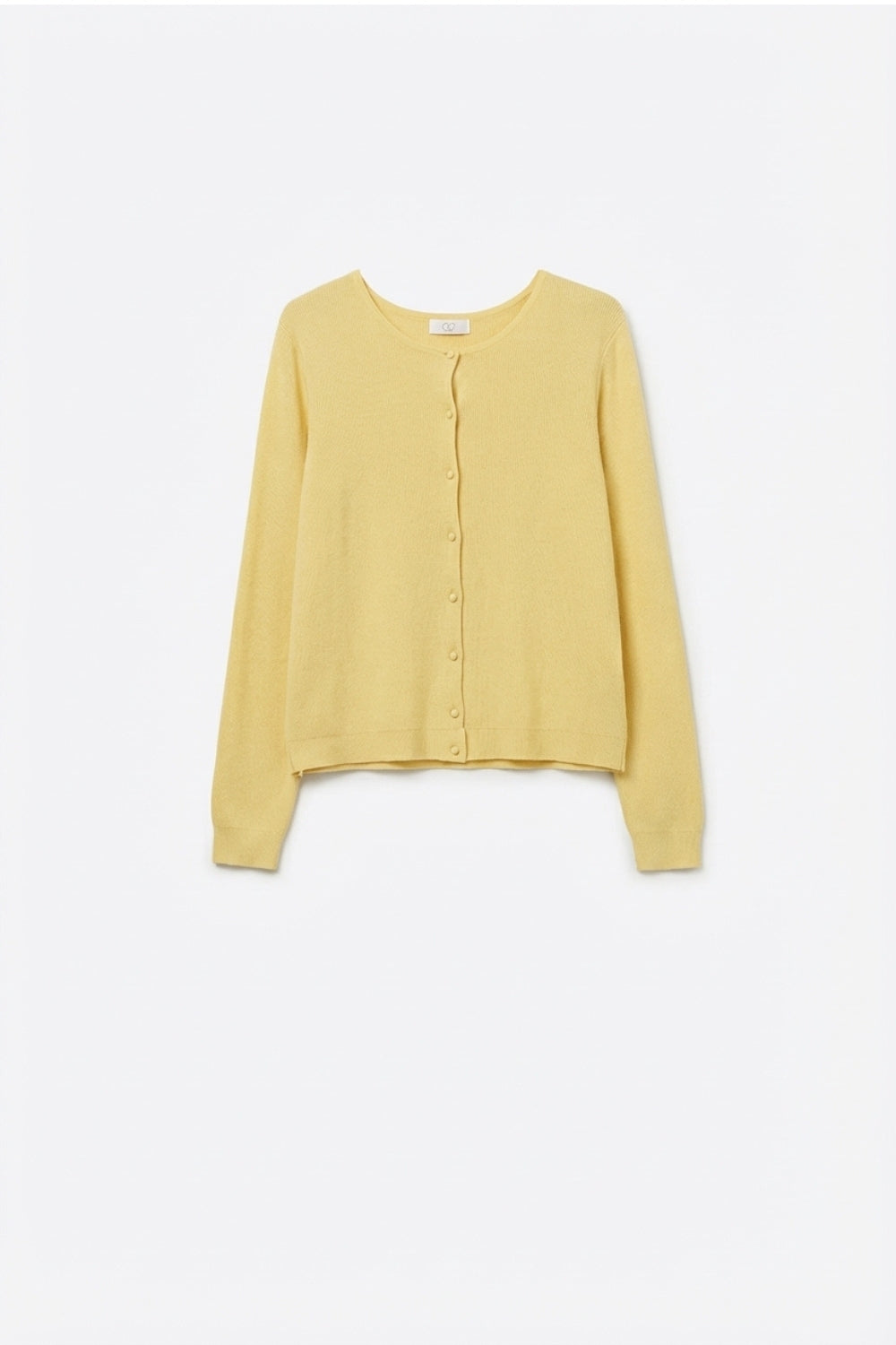 Q2 Yellow Ribbed Knit Cardigan with Mother-of-Pearl Buttons