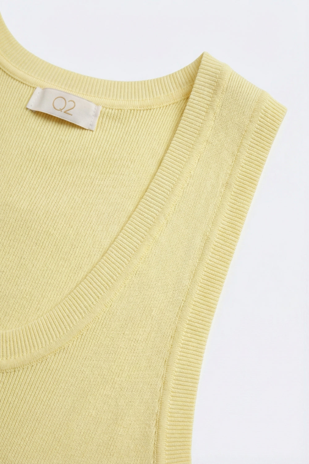 Yellow Ribbed Knit Sleeveless Tank Top with scoop neck