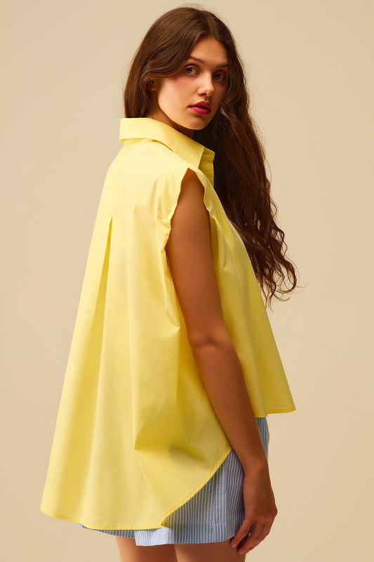Yellow Sleeveless Blouse with Heart-shaped Buttons