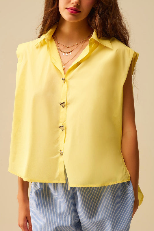 Q2 Yellow Sleeveless Blouse with Heart-shaped Buttons