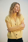 Q2 Yellow Sleeveless Cardigan with Lace Insert and Silver Buttons