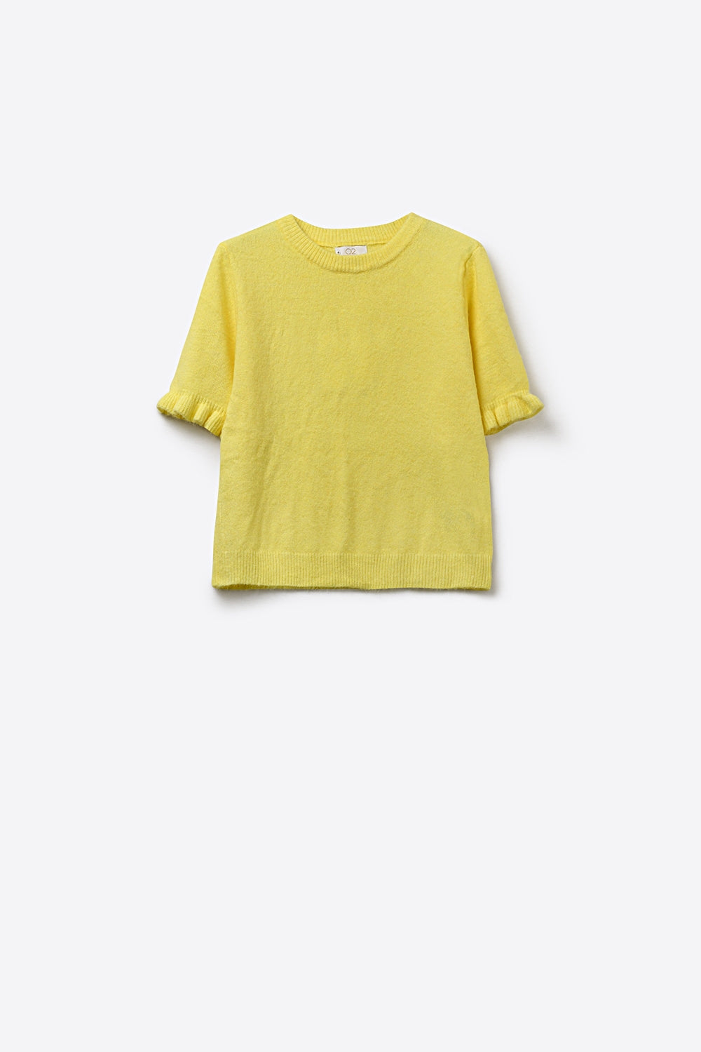 Yellow Soft fluffy Knit sweater with Ruffled Sleeve Detail
