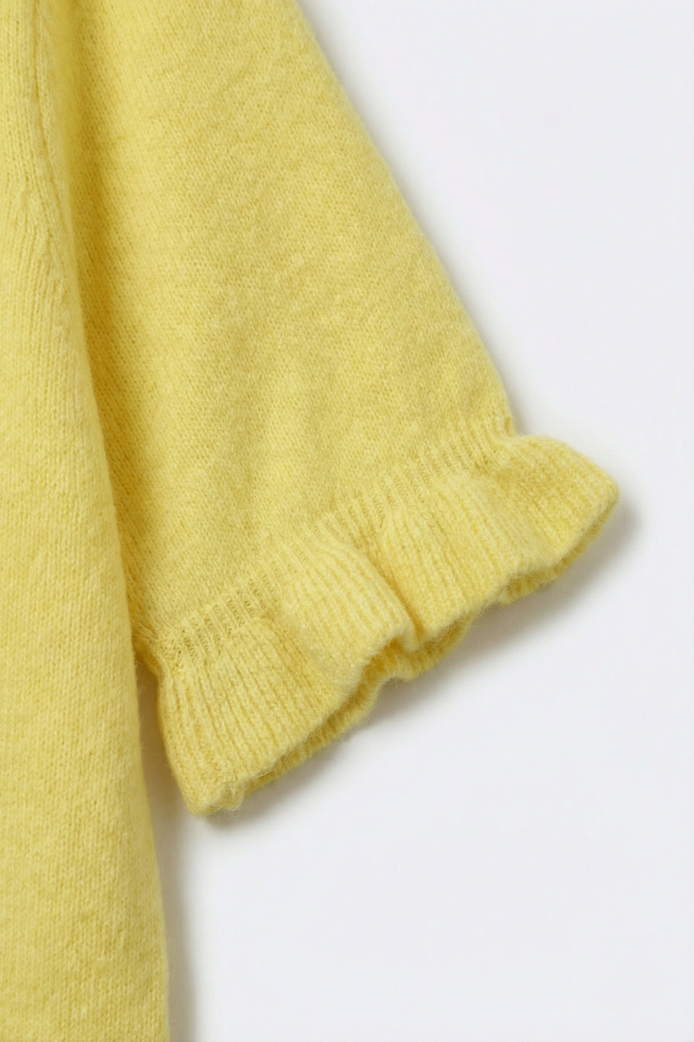 Yellow Soft fluffy Knit sweater with Ruffled Sleeve Detail