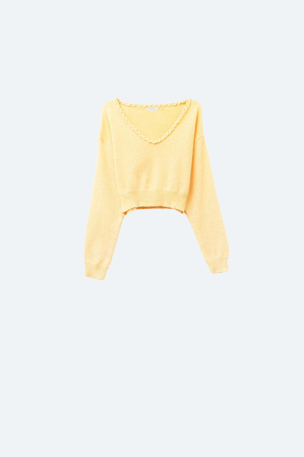 Q2 Yellow V-Neck Long Sleeve Crop Top